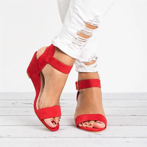 Women’s Black Wedge Sandals Adjustable Ankle Strap Summer Style 1