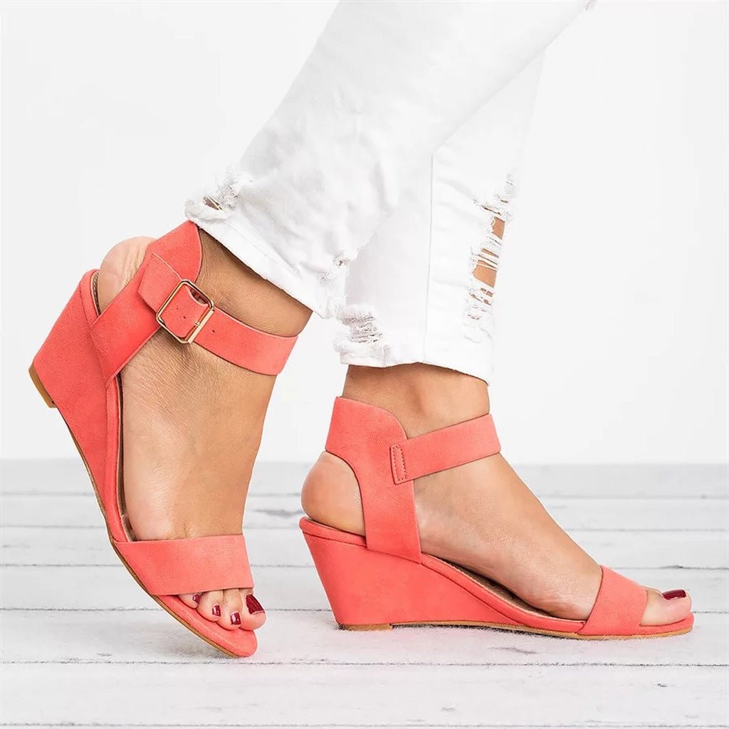 Women’s Black Wedge Sandals Adjustable Ankle Strap Summer Style 2