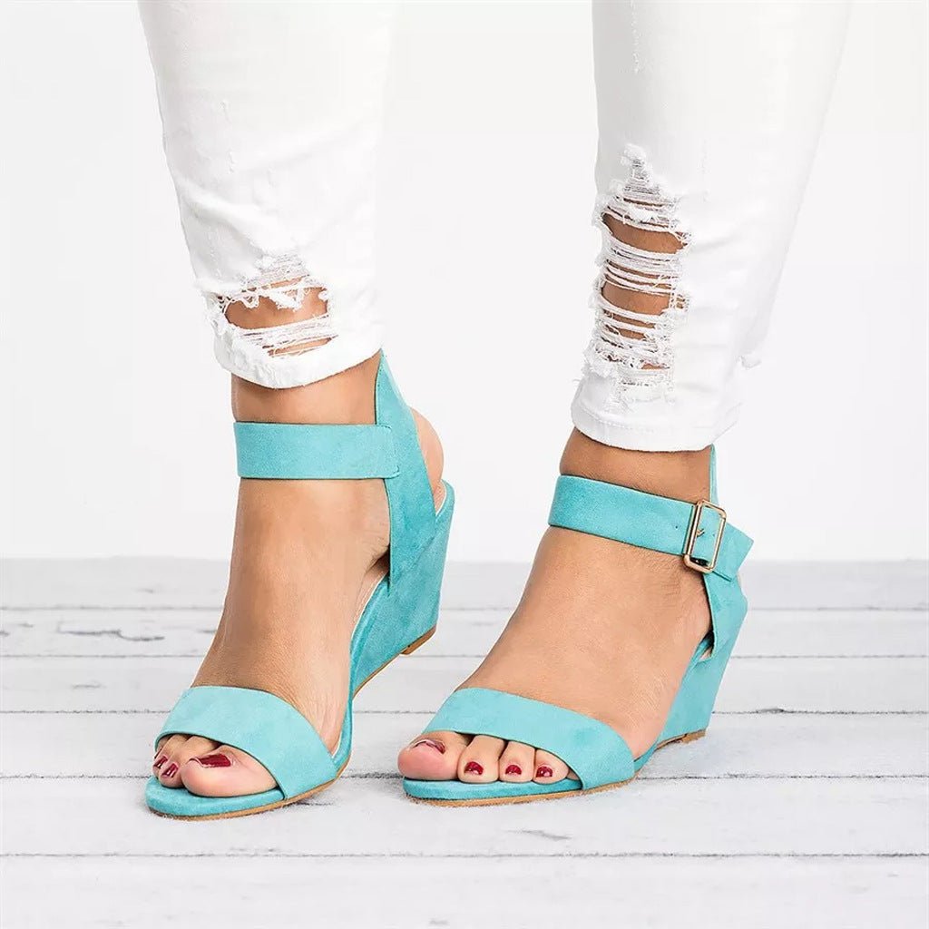 Women’s Black Wedge Sandals Adjustable Ankle Strap Summer Style 3