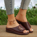 Women’s Black Wedge Sandals Perforated Slip-On Design 0