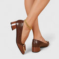 Women’s Block Heel Loafers Croc-Embossed Design for Comfortable Style 0