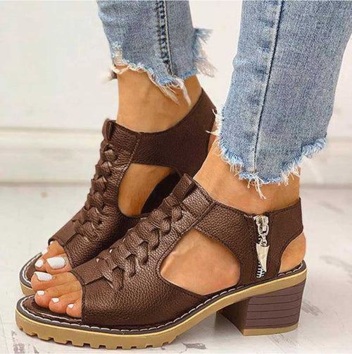 Women’s Block Heel Sandals Lace-Up Ankle Strap Open Toe 0