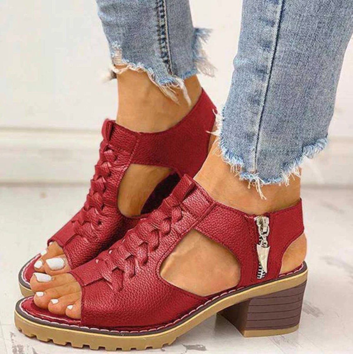 Women’s Block Heel Sandals Lace-Up Ankle Strap Open Toe 3
