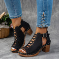 Women’s Block Heel Sandals Lattice Cut-Out Design 0