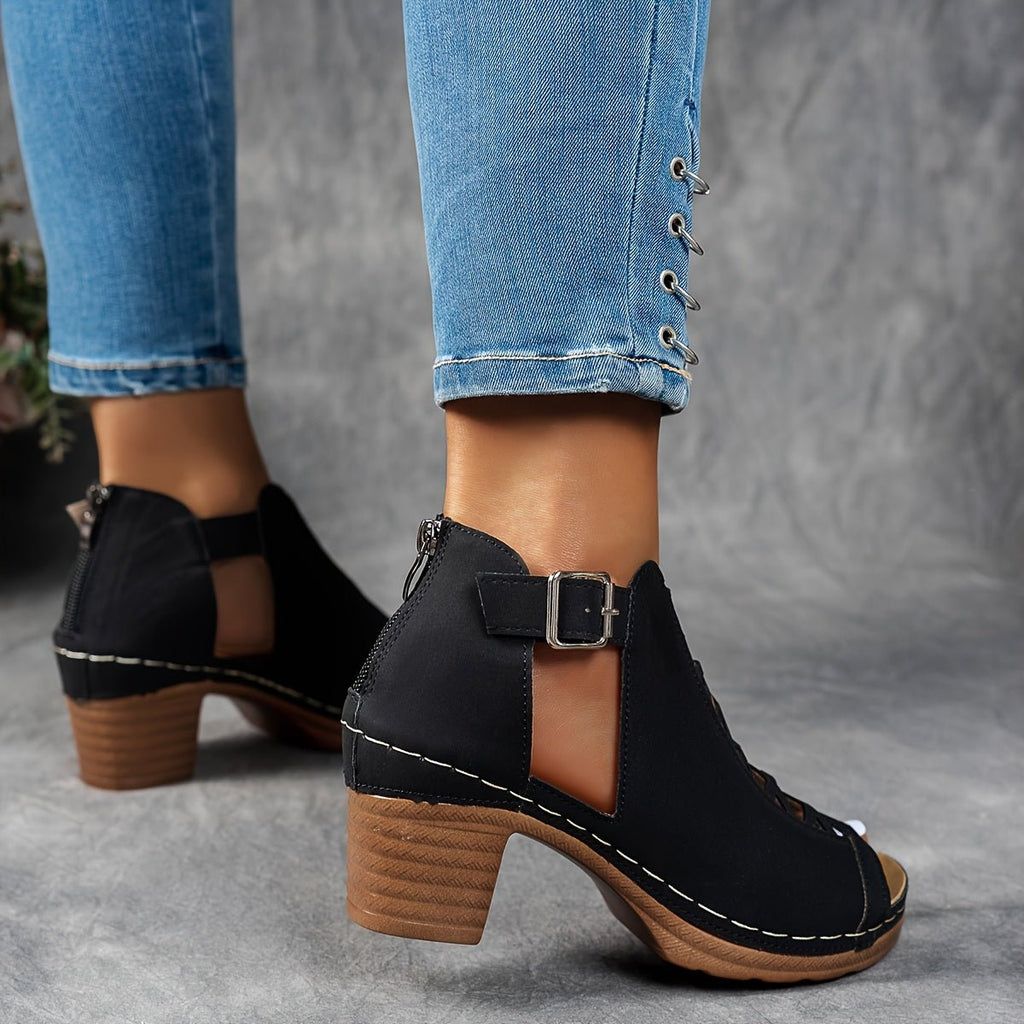 Women’s Block Heel Sandals Lattice Cut-Out Design 3