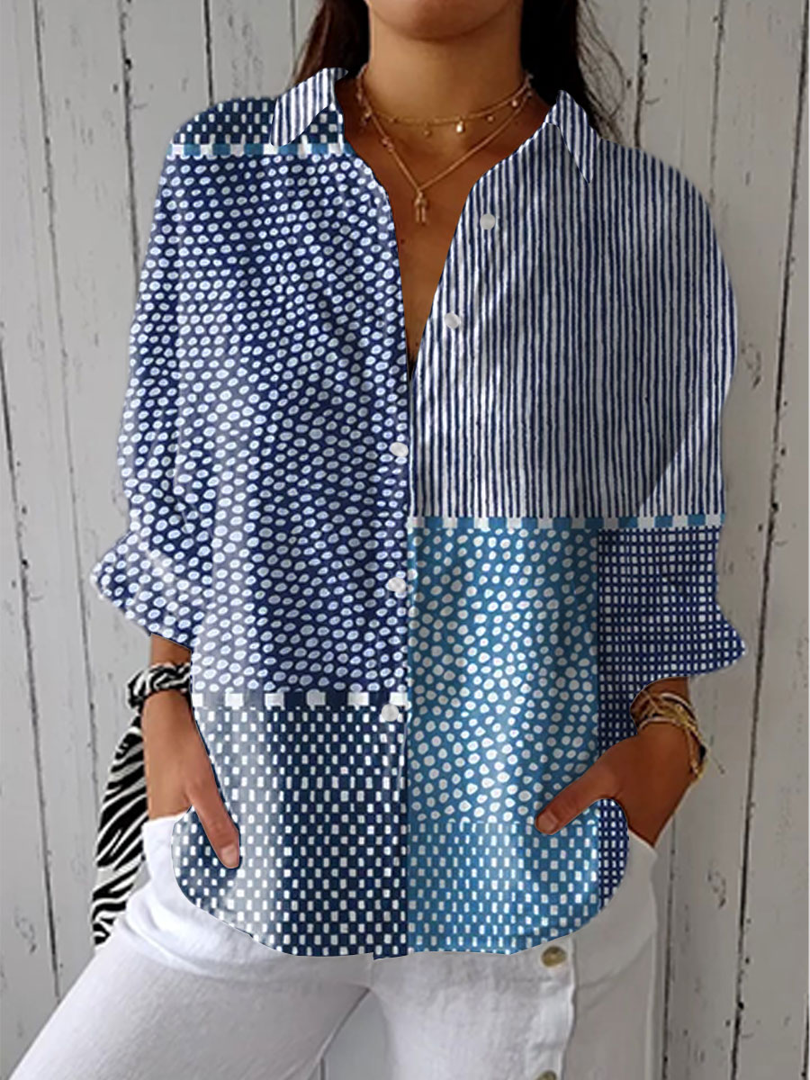 Women’s Blouse Ocean-Inspired Patchwork Design 0