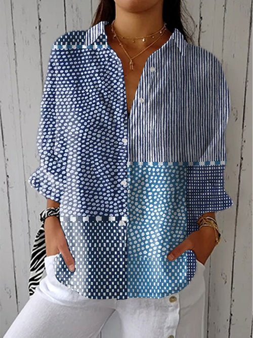 Women’s Blouse Ocean-Inspired Patchwork Design 0