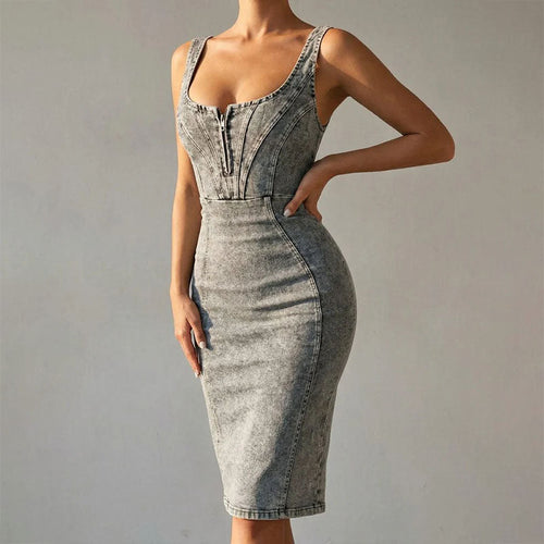 Women’s Bodycon Denim Midi Dress Stylish Modern Design 0