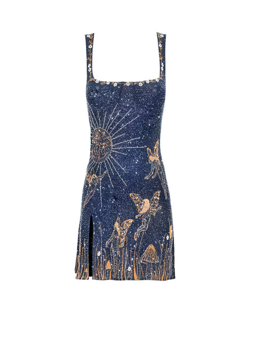 Women’s Bodycon Mini Dress Stylish Square Neck with Celestial Print 0