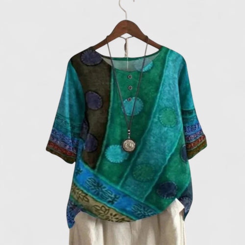 Women’s Bohemian Artistic Top Vibrant Patchwork Design 1