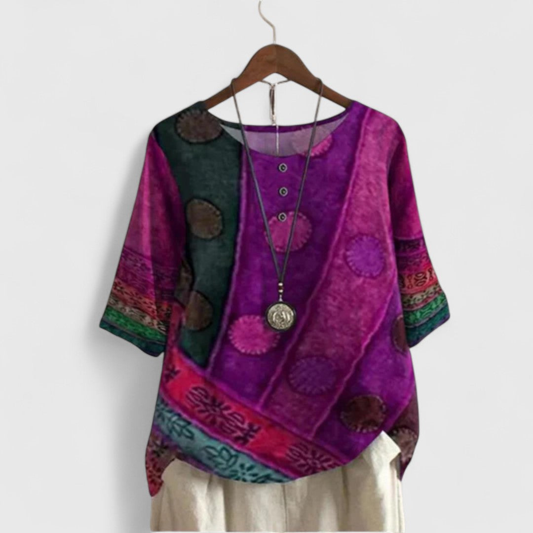 Women’s Bohemian Artistic Top Vibrant Patchwork Design 3
