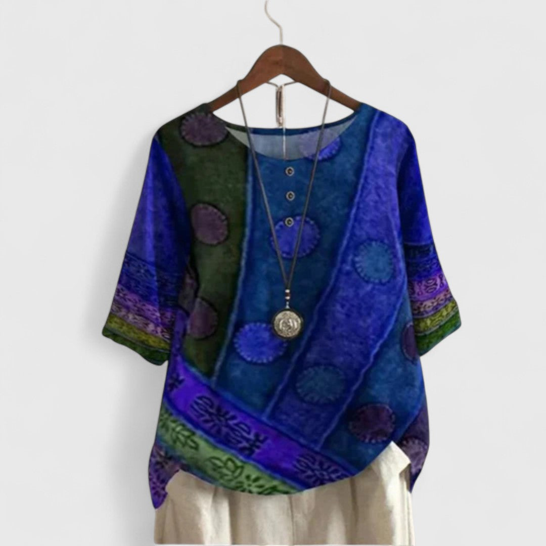 Women’s Bohemian Artistic Top Vibrant Patchwork Design 4