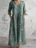 Women’s Bohemian Maxi Dress with Pockets and Wildflower Print 0