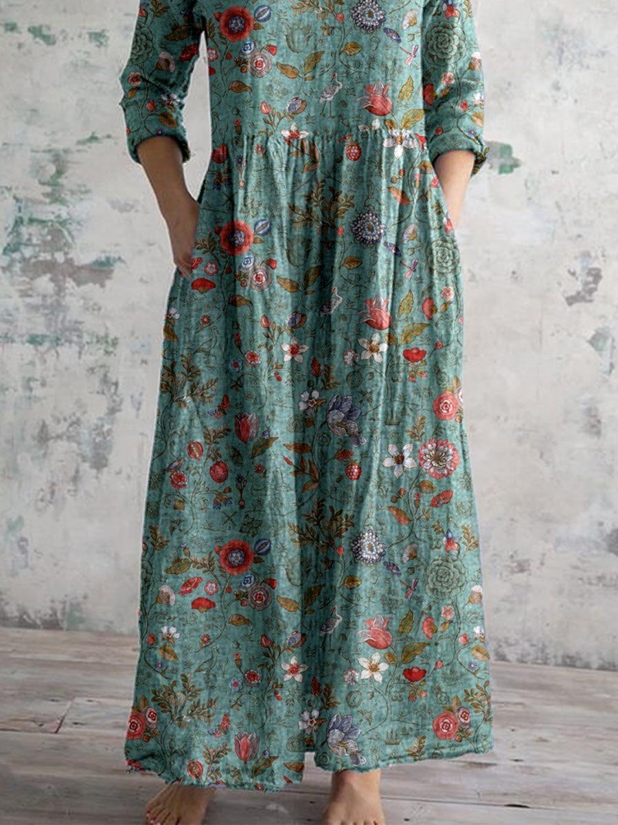 Women’s Bohemian Maxi Dress with Pockets and Wildflower Print 2