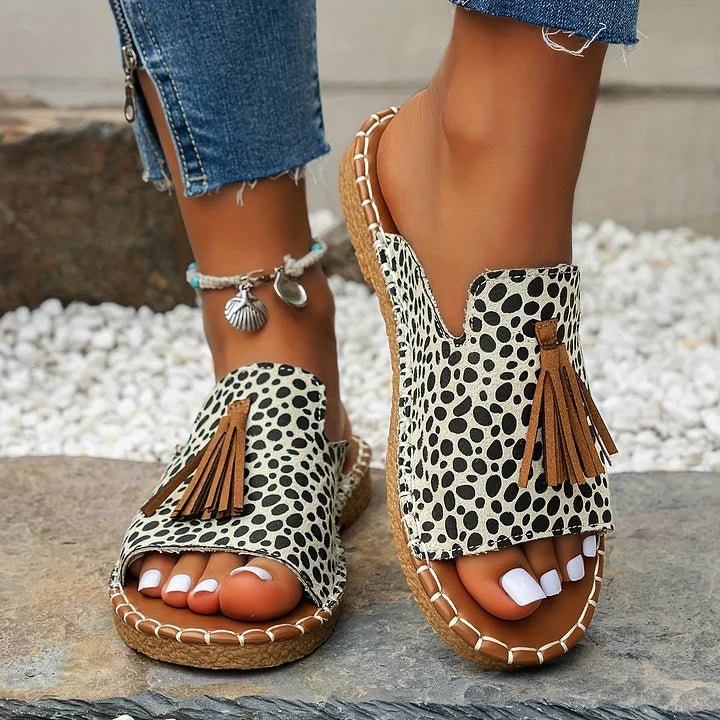 Women’s Bohemian Slide Sandals Open Toe with Tassel Detail 2