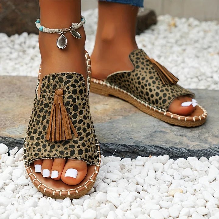 Women’s Bohemian Slide Sandals Open Toe with Tassel Detail 3