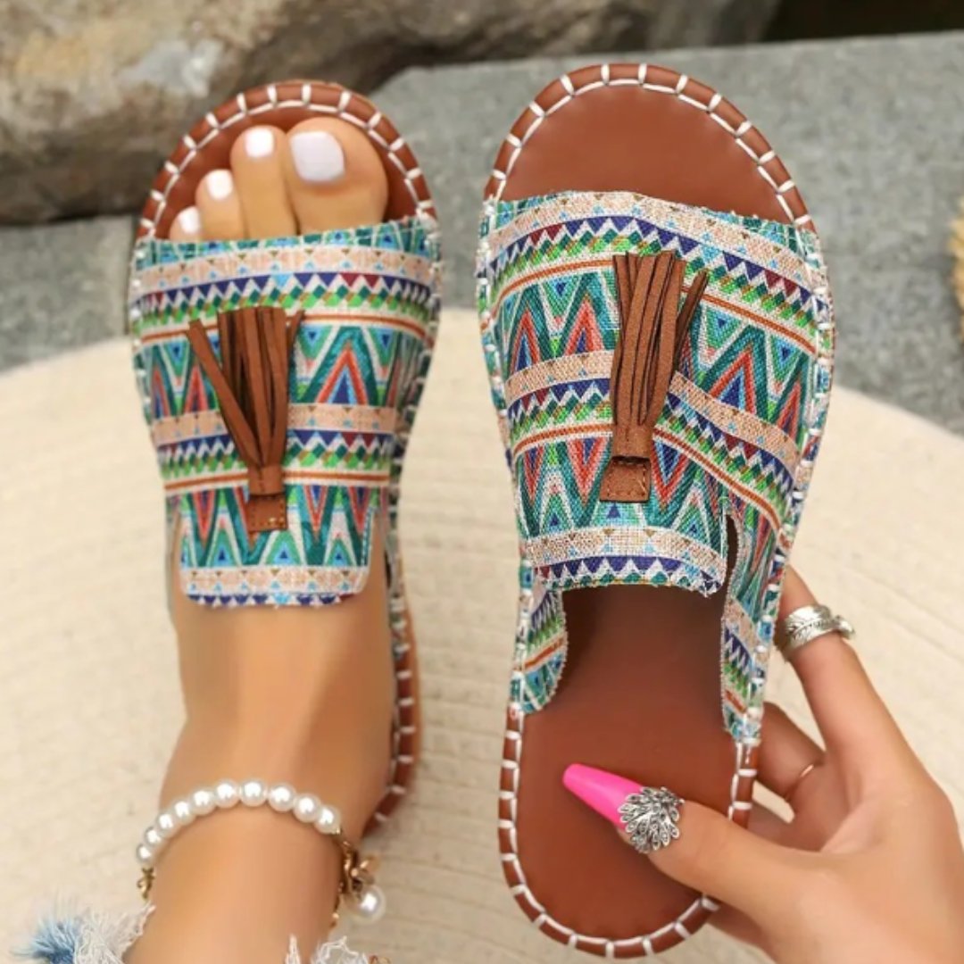 Women’s Bohemian Slide Sandals Open Toe with Tassel Detail 6