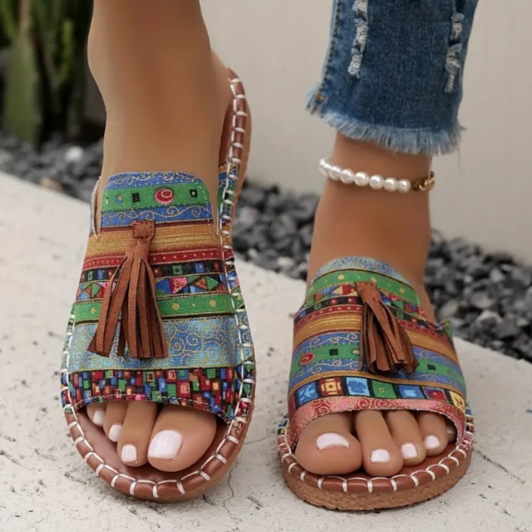 Women’s Bohemian Slide Sandals Open Toe with Tassel Detail 7