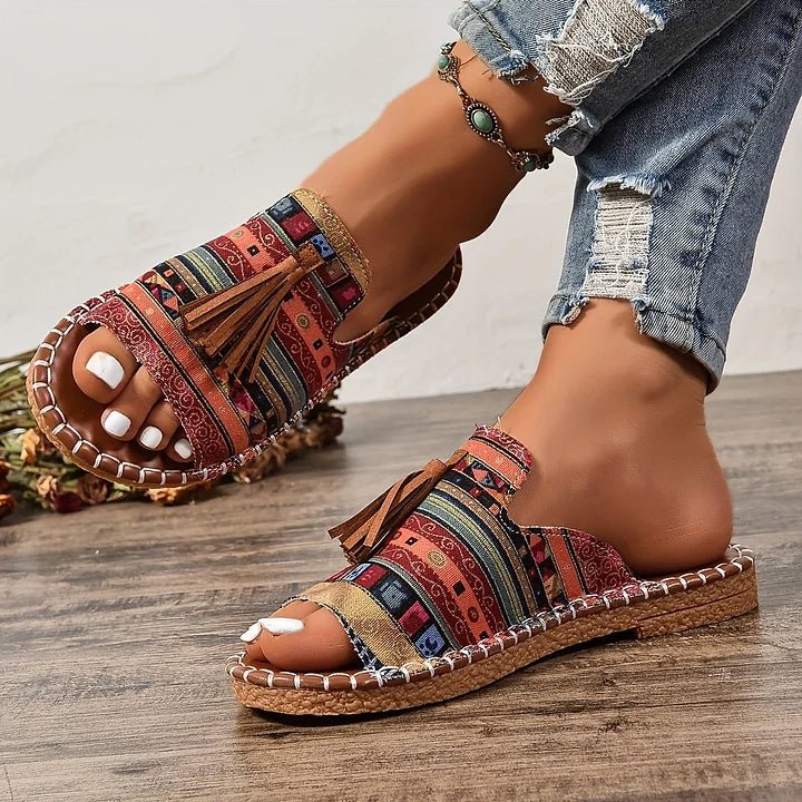 Women’s Bohemian Slide Sandals Open Toe with Tassel Detail 8