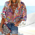 Women’s Bohemian V-Neck Blouse Colorful Paisley Print 0