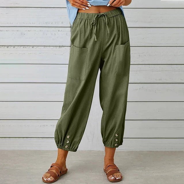 Women’s Boho Cropped Trousers High Waist Relaxed Fit 4