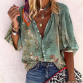 Women’s Boho Floral Blouse Relaxed Fit Long Sleeve V-Neck 0