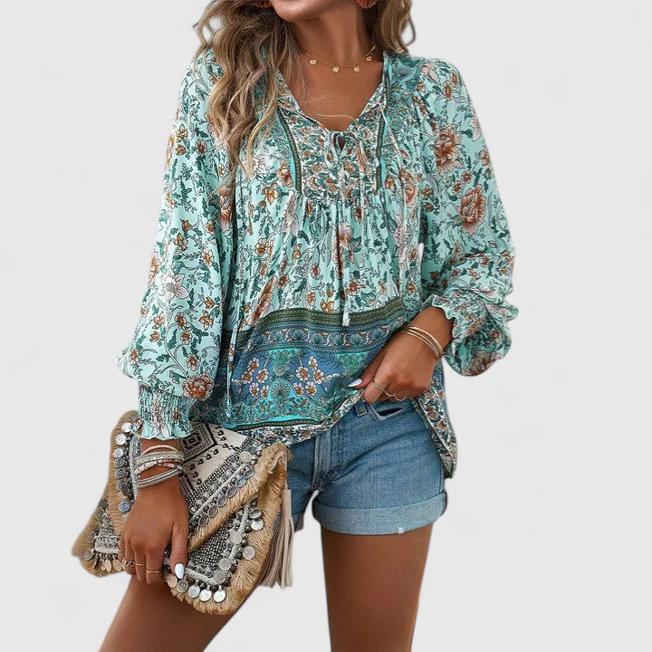 Women’s Boho Floral Long Sleeve Top Relaxed Fit Summer Style 7