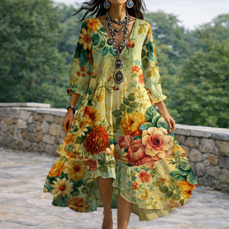 Women’s Boho Floral Midi Dress Relaxed Fit Style 1
