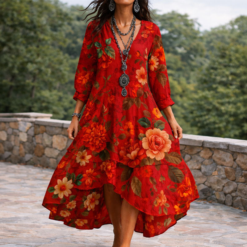Women’s Boho Floral Midi Dress Relaxed Fit Style 2