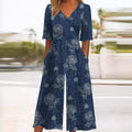 Women’s Boho Floral Print Wide-Leg Jumpsuit Relaxed Fit 0