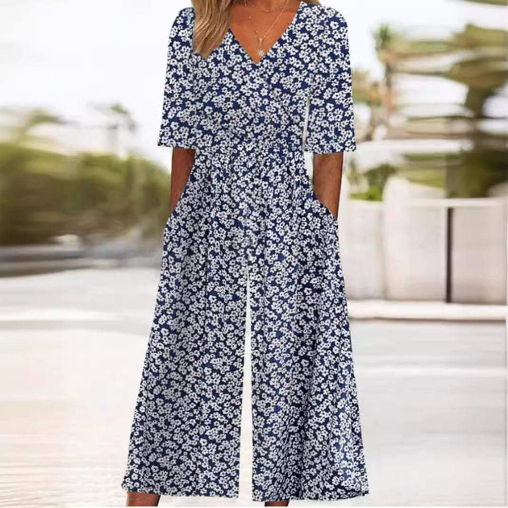 Women’s Boho Floral Print Wide-Leg Jumpsuit Relaxed Fit 5
