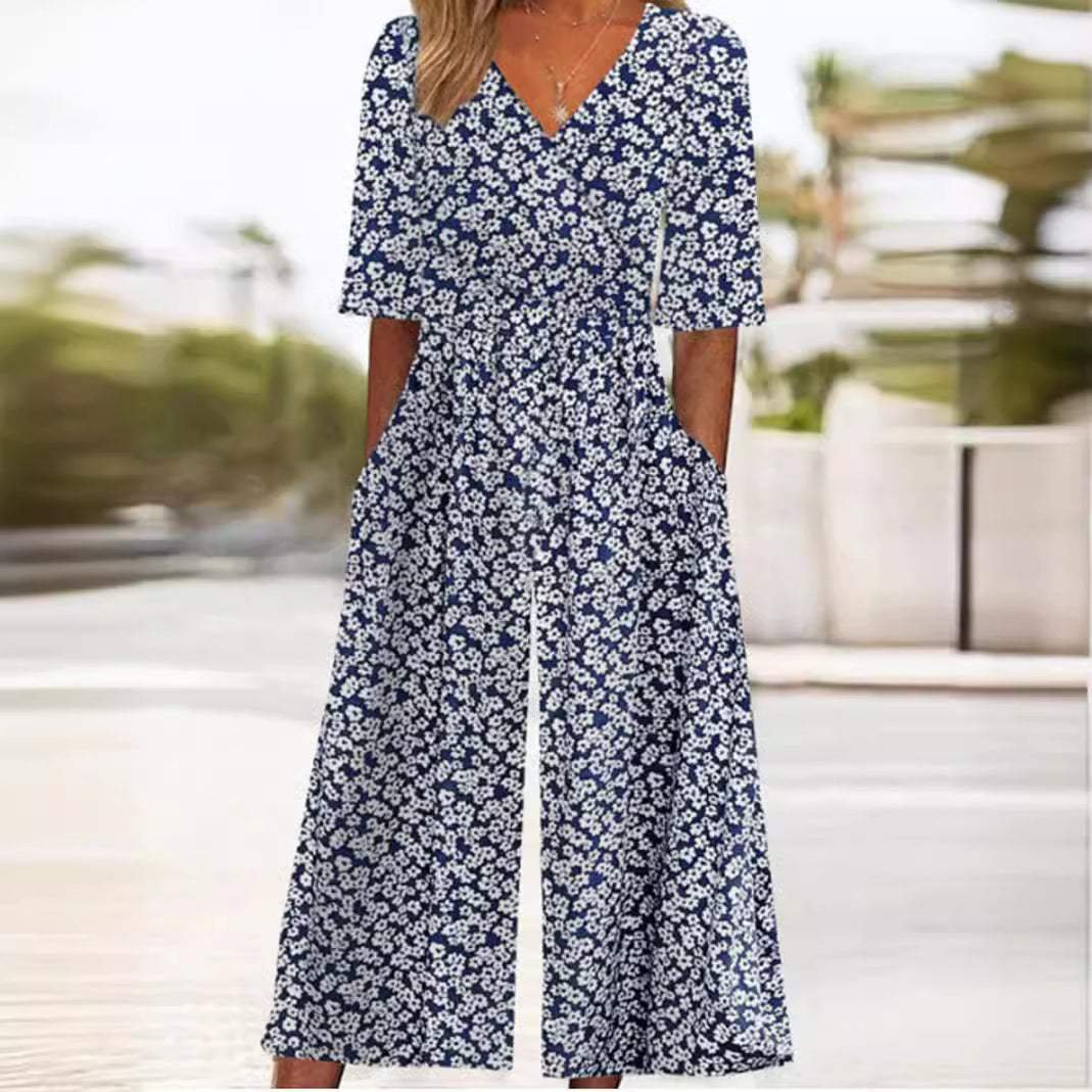 Women’s Boho Floral Print Wide-Leg Jumpsuit Relaxed Fit 5