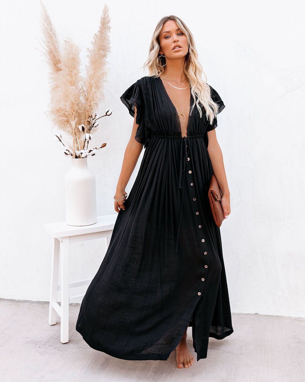 Women’s Boho Maxi Dress Button Front for Summer Style 0