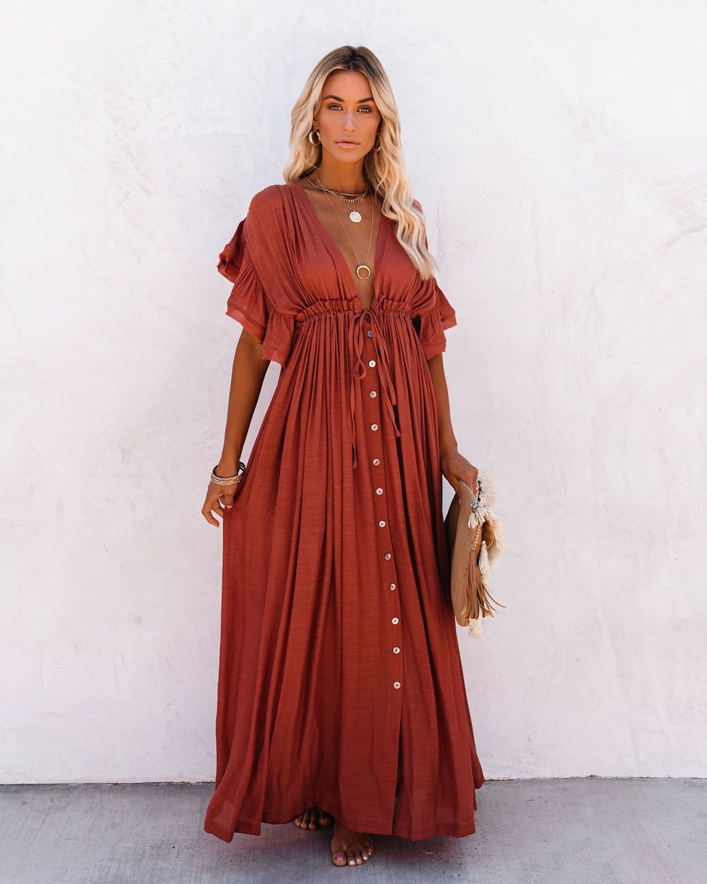 Women’s Boho Maxi Dress Button Front for Summer Style 3