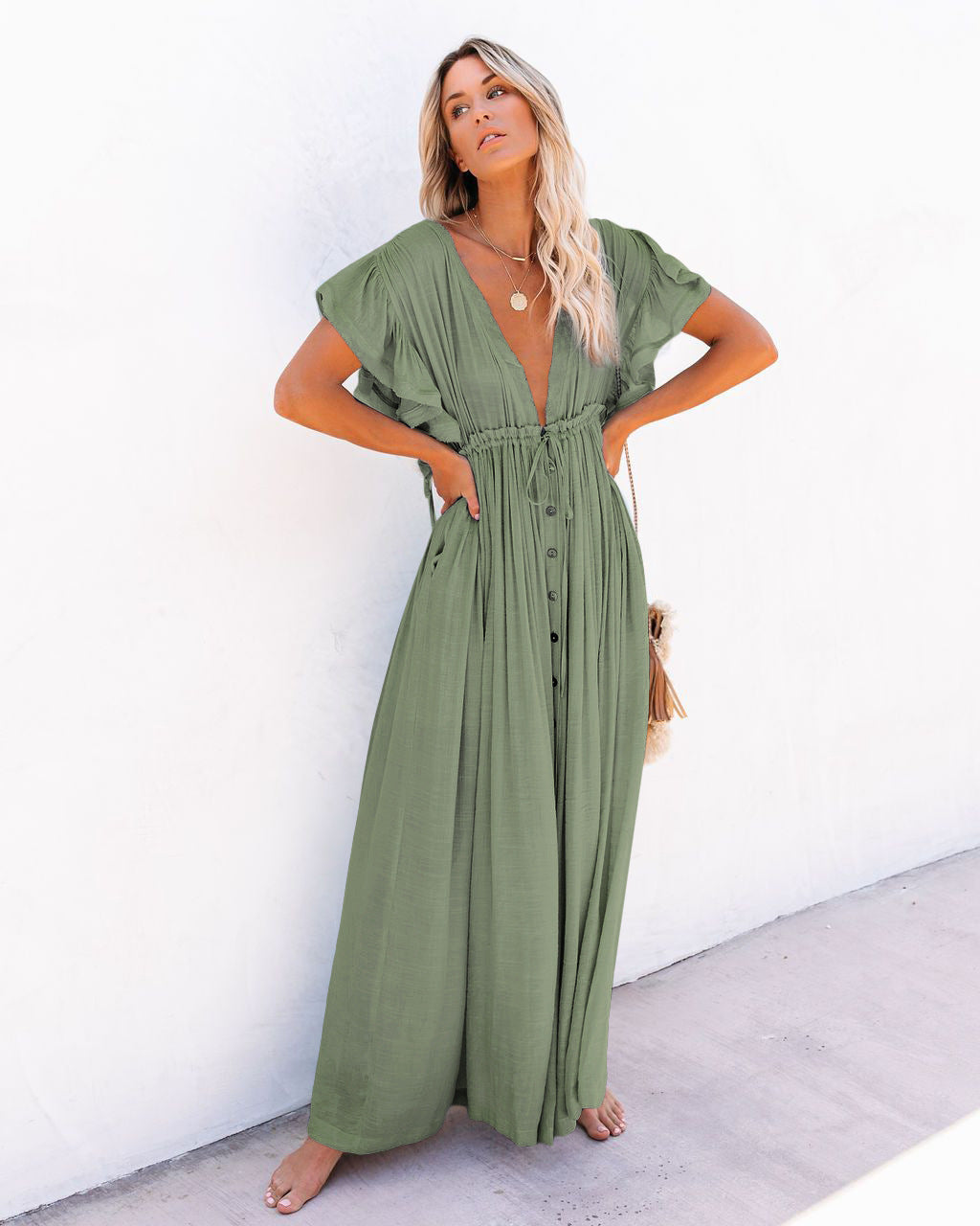 Women’s Boho Maxi Dress Button Front for Summer Style 4