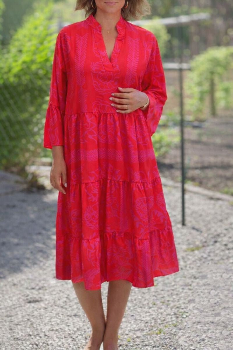 Women’s Boho Maxi Dress Flowy V-Neck Tiered Design 1