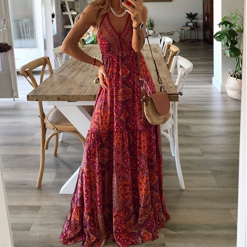 Women’s Boho Maxi Dress Flowy V Neck for Summer Style 1