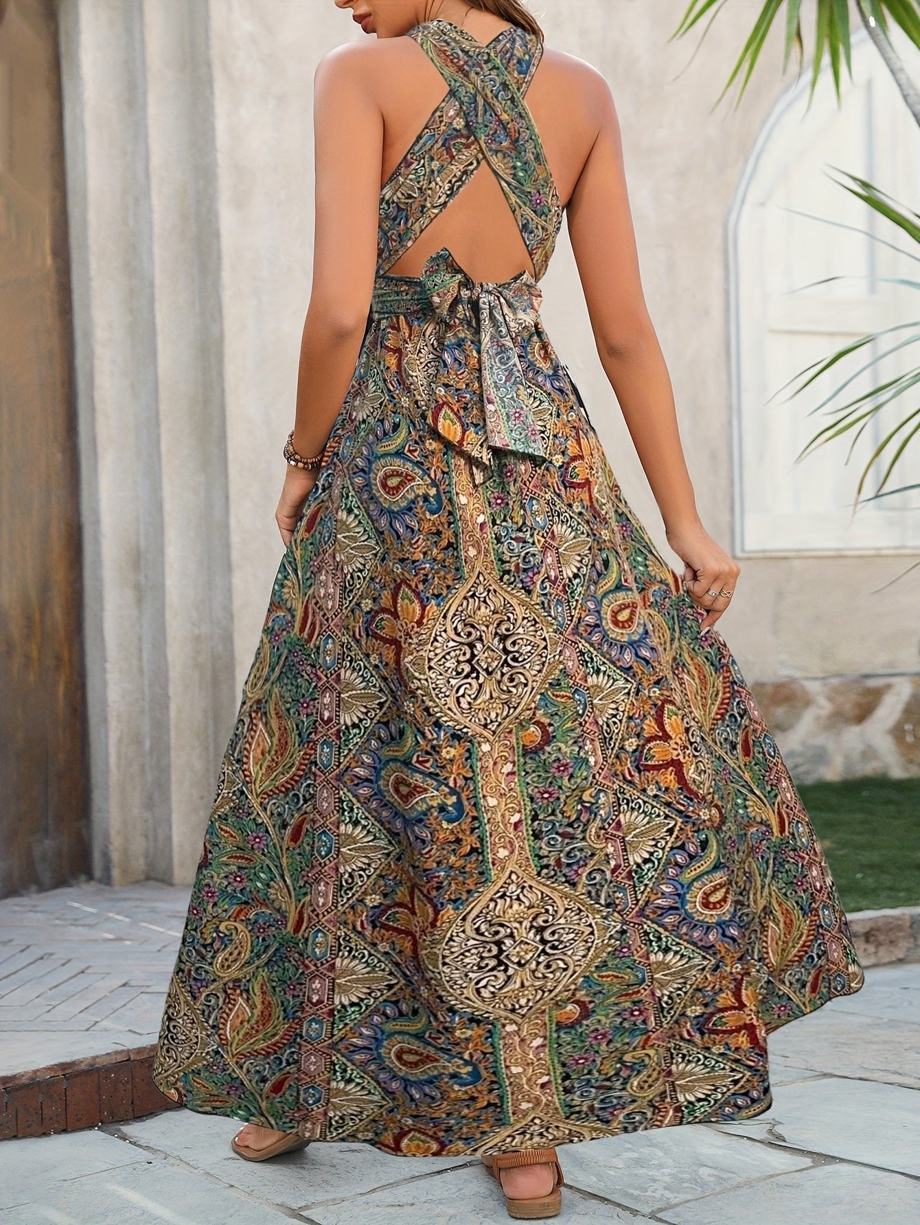 Women’s Boho Maxi Dress Halter Neck Paisley Print for Summer 5