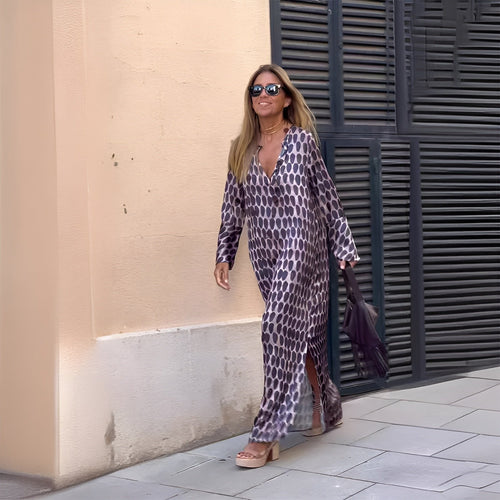 Women’s Boho Maxi Dress Long Sleeve V-Neck Flowing Style 0