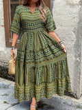 Women’s Boho Maxi Dress Printed V-Neck Tiered Style 0