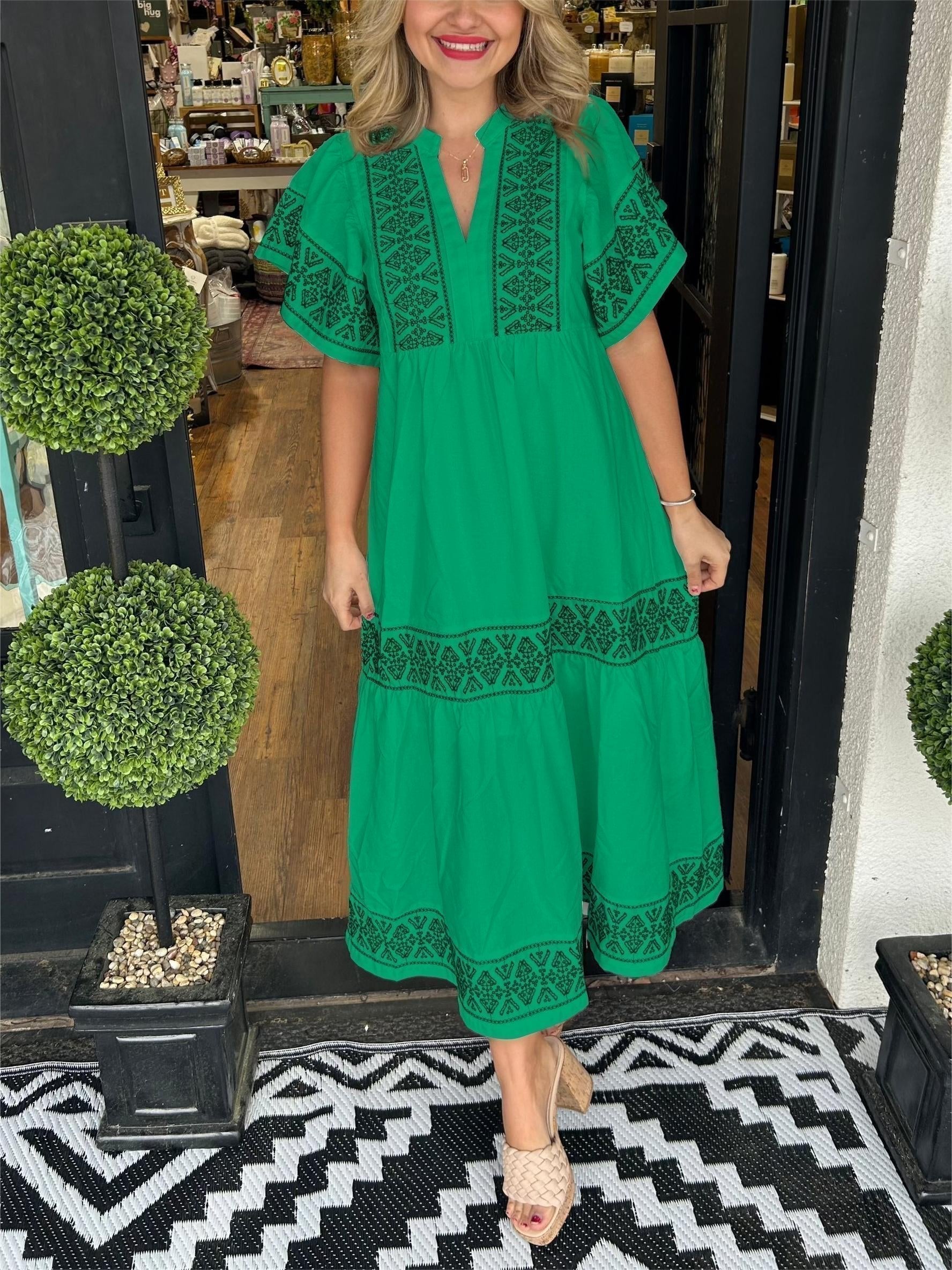 Women’s Boho Maxi Dress V-Neck Embroidered Flowing Style 6