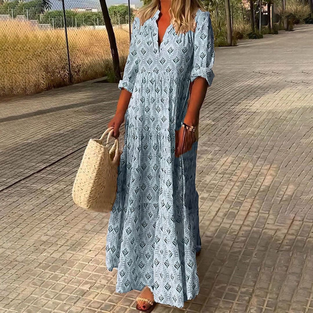 Women’s Boho Maxi Dress V-Neck Long Sleeve Summer Style 0