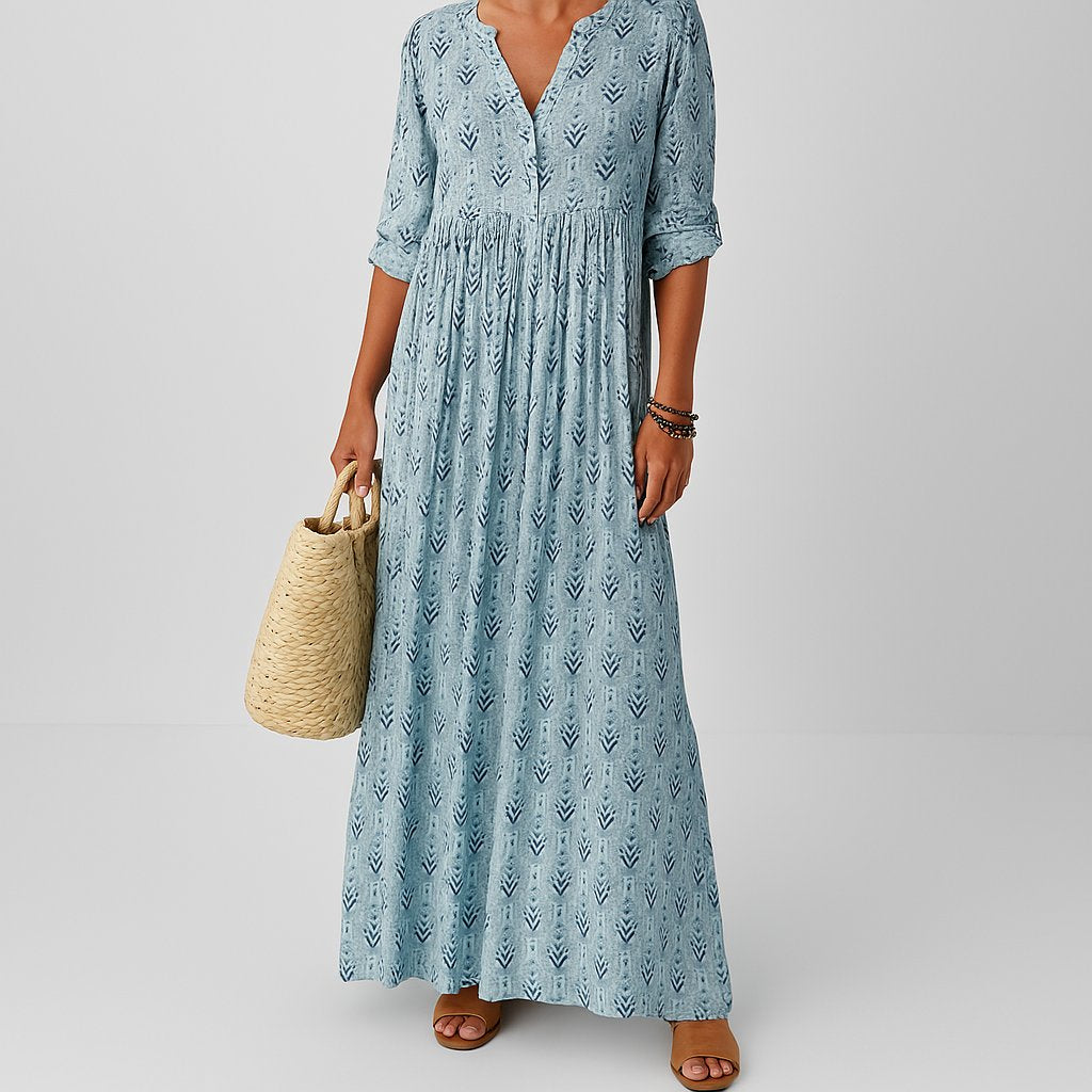 Women’s Boho Maxi Dress V-Neck Long Sleeve Summer Style 1