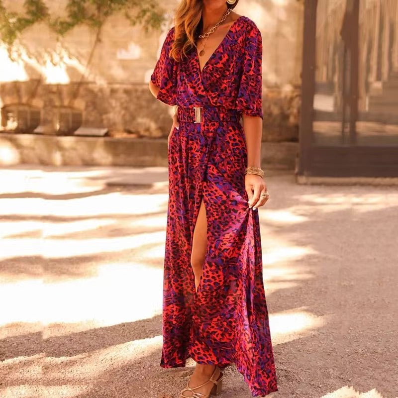 Women’s Boho Maxi Dress V-Neck Long Sleeve Summer Style 1