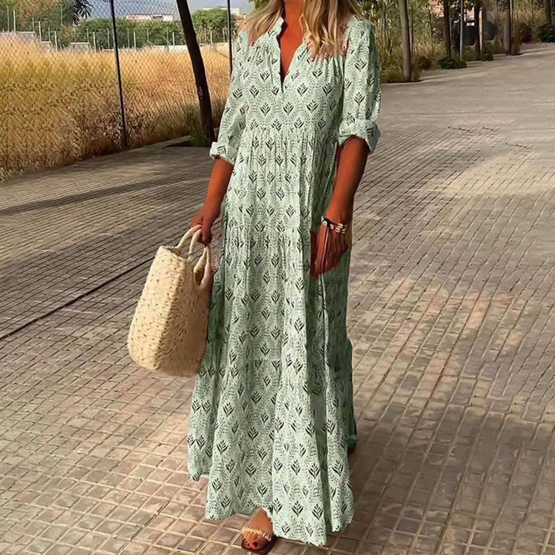 Women’s Boho Maxi Dress V-Neck Long Sleeve Summer Style 3