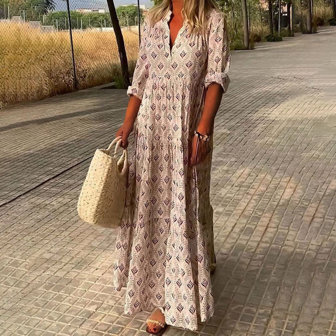 Women’s Boho Maxi Dress V-Neck Long Sleeve Summer Style 4
