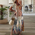 Women’s Boho Maxi Dress V-Neck Short Sleeve Design 0