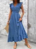 Women’s Boho Maxi Dress V-Neck Smocked Waist Design 0