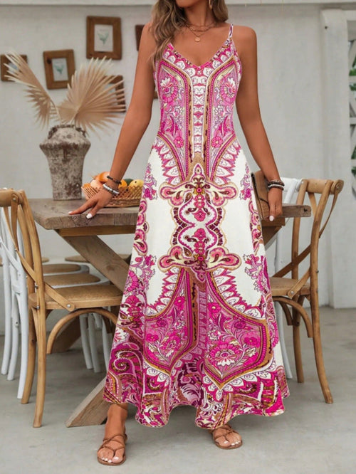 Women’s Boho Maxi Dress V-Neck Spaghetti Strap Design 1