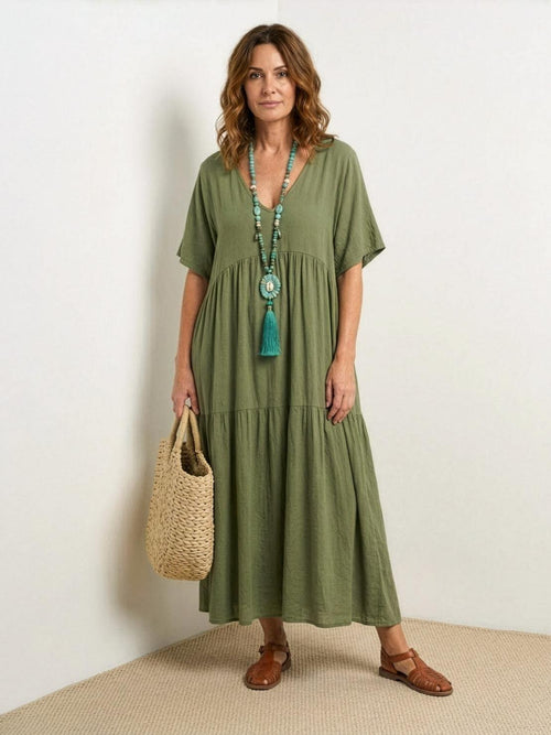 Women’s Boho Maxi Dress V-Neck Tiered Design 1
